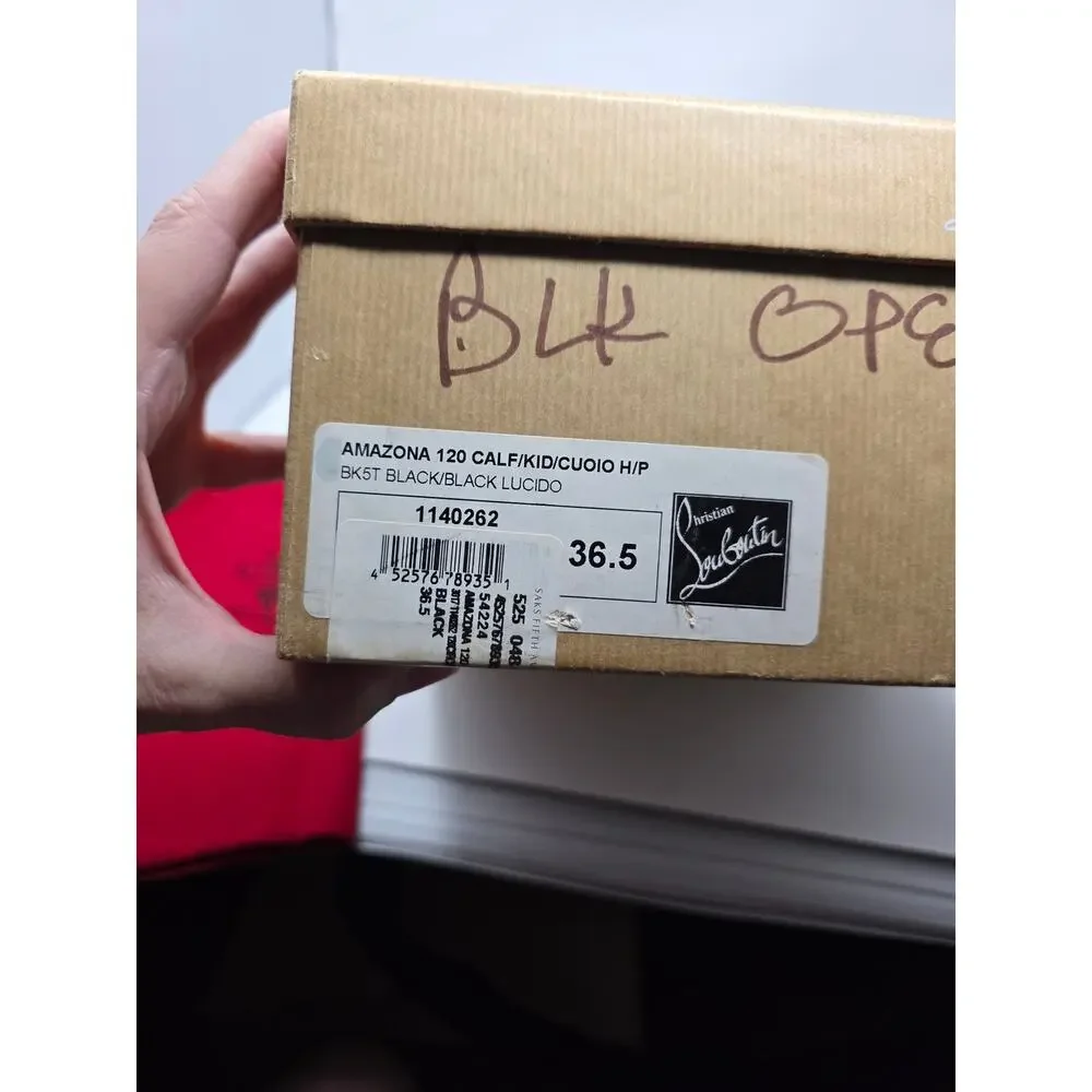 Christian Louboutin Amazona Black Leather Boots Peep Toe Bootie Heel 36.5 US 6.5